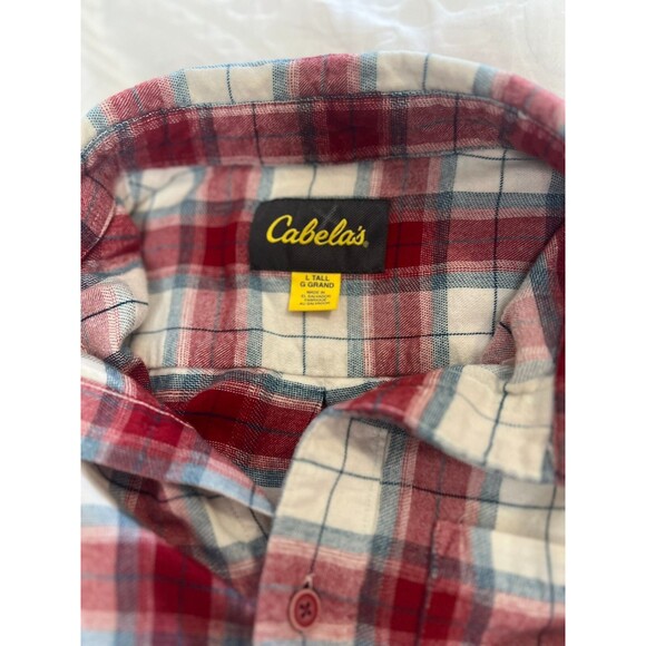 Cabela's Men's Red/White Plaid Flannel 100% Cotton Button Down Shirt Size L Tall - Picture 5 of 11